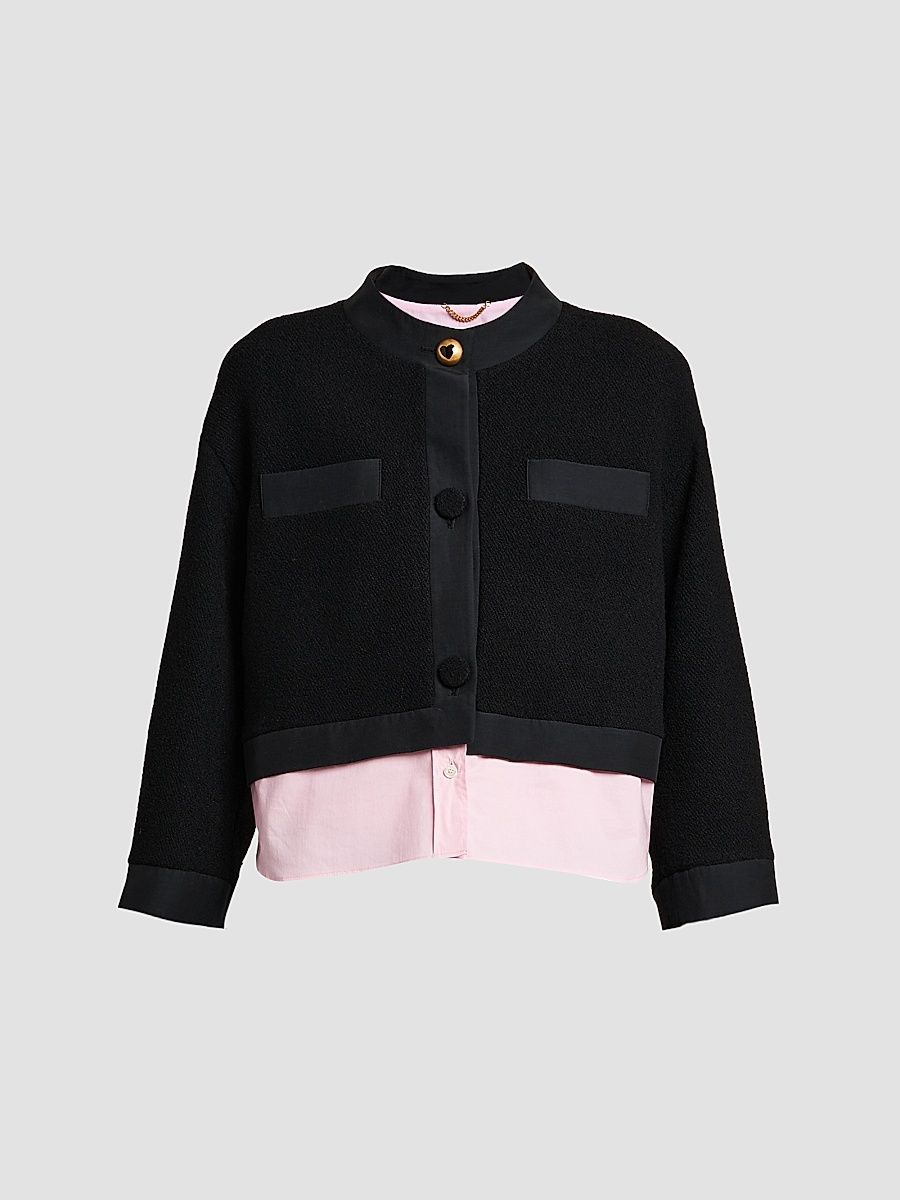 Women's Mixed-Media Cotton Jacket - Multi Black - Size 12