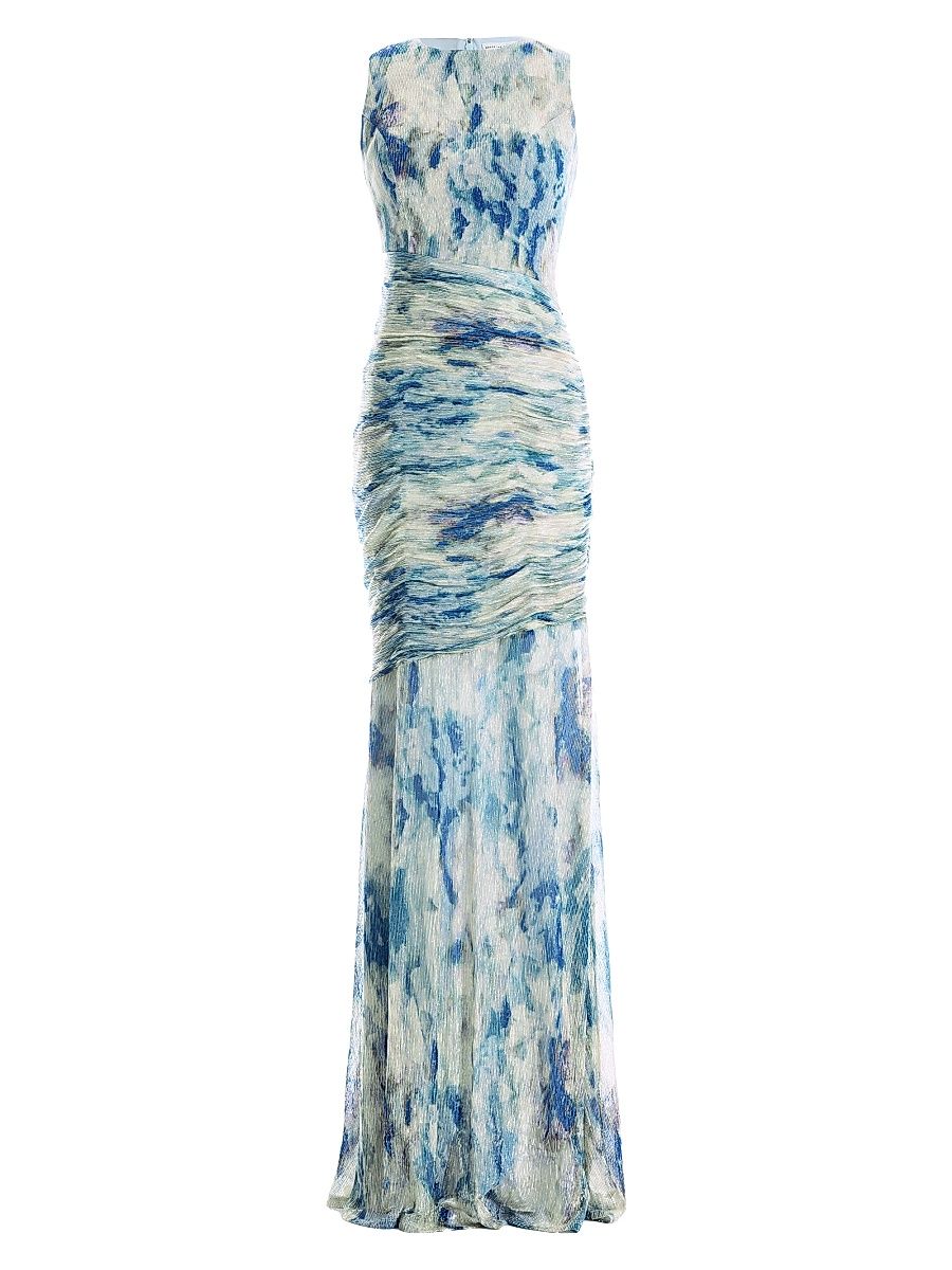 Women's Violetta Sleeveless Metallic Plissé Knit Mermaid Gown - Pale Blue Multi - Size XL