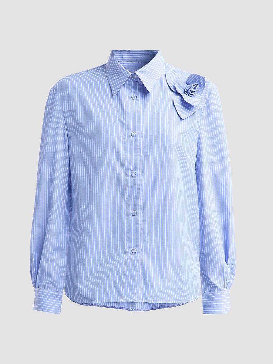 Women's Flor Pinstriped Cotton Shirt - Blue And White - Size XL