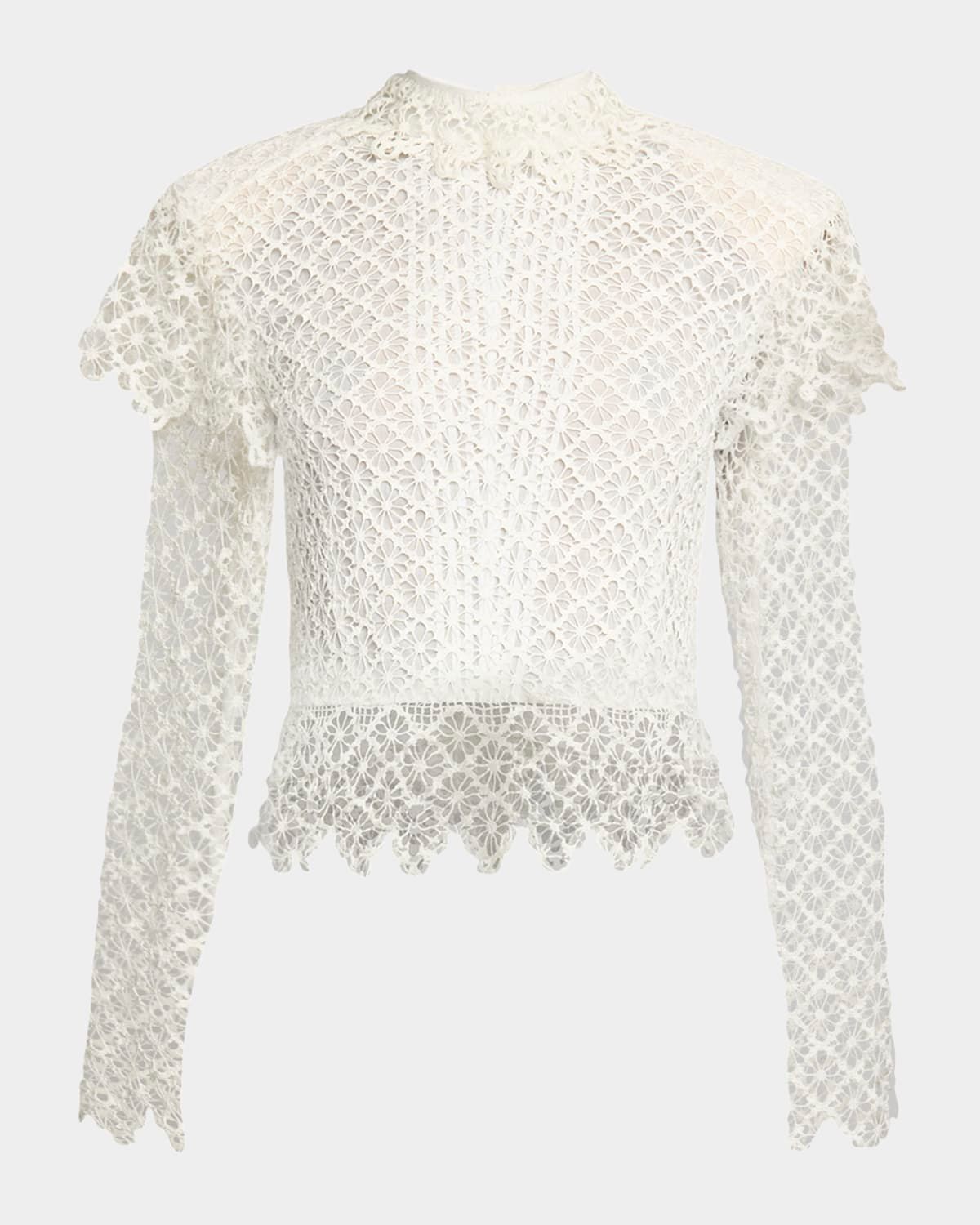 Ludivine Mock-Neck Cotton Lace Top