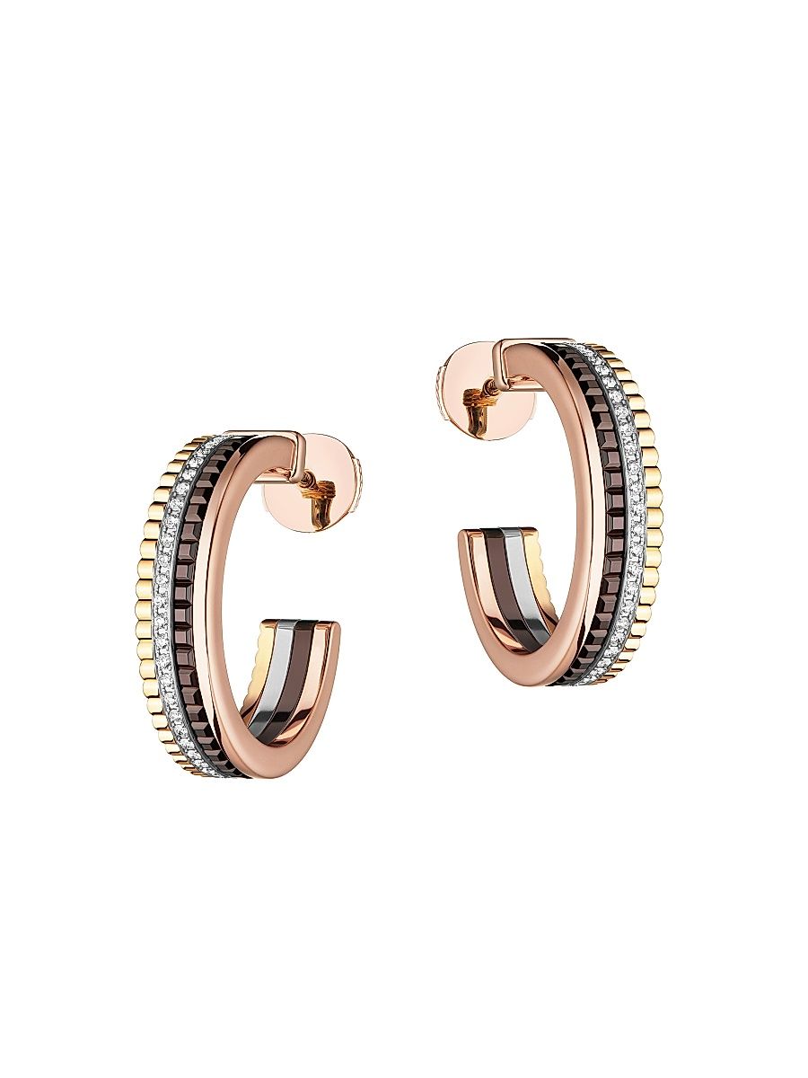 Women's Quatre Classique Tri-Tone 18K Gold & 0.28 TCW Diamond Hoop Earrings - Rose Gold