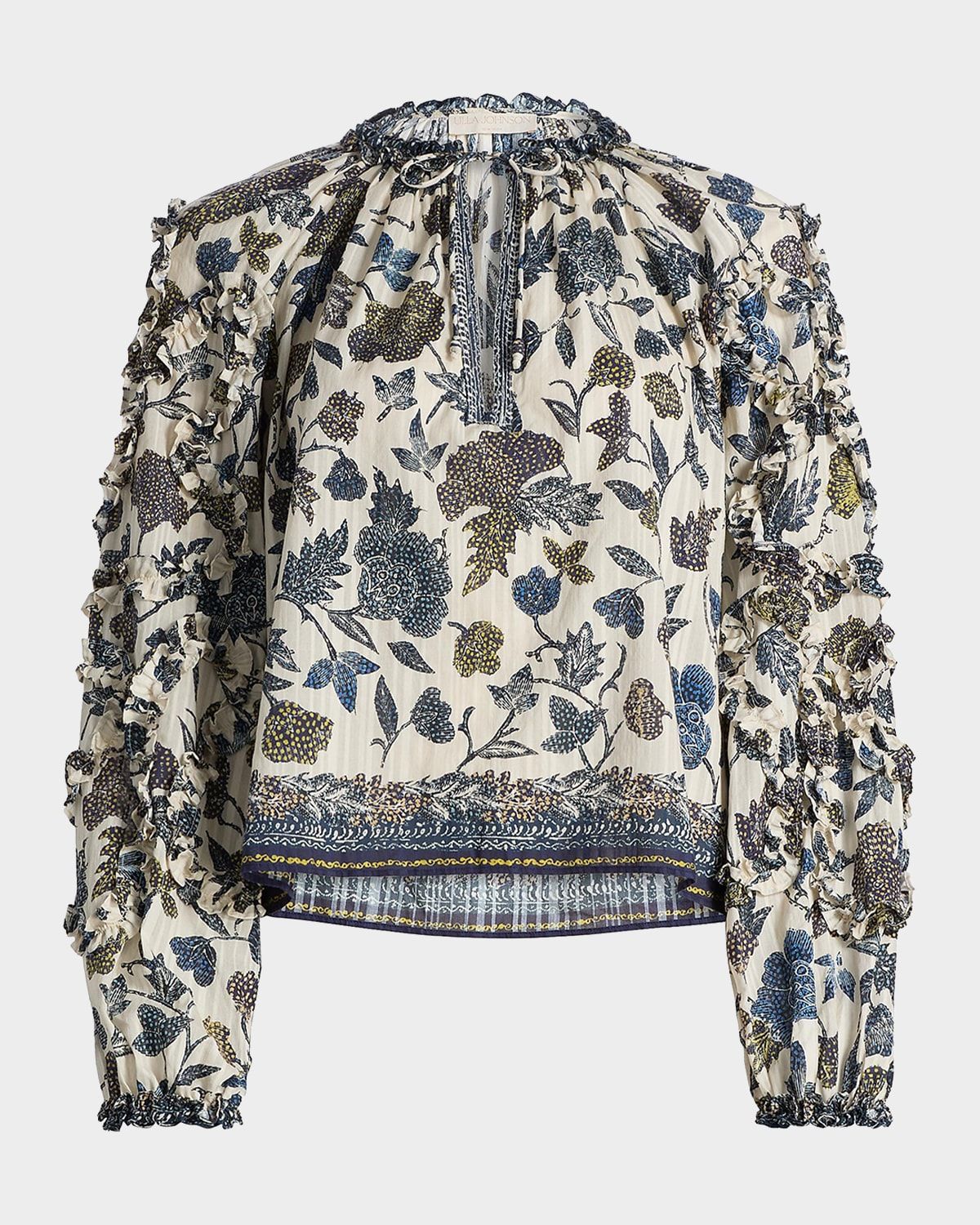 Azrou Floral Long-Sleeve Ruffle Blouse