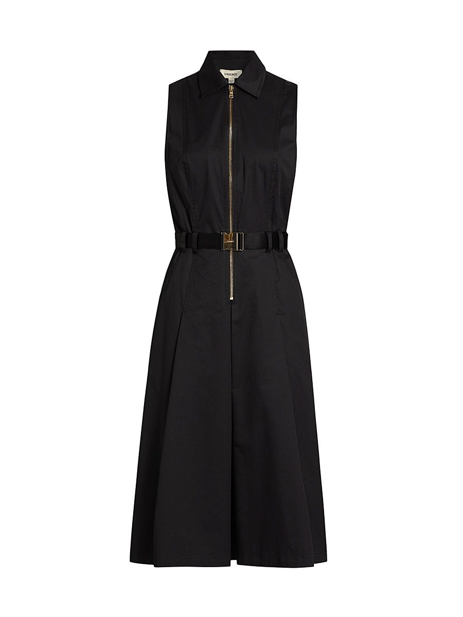 Women's Kylo Cotton-Blend Belted Midi-Shirtdress - Black - Size 16