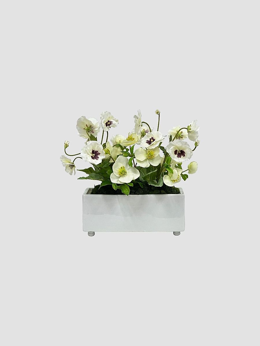 Everyday Newness Refresh Faux Pansy Hellebores Arrangement - White