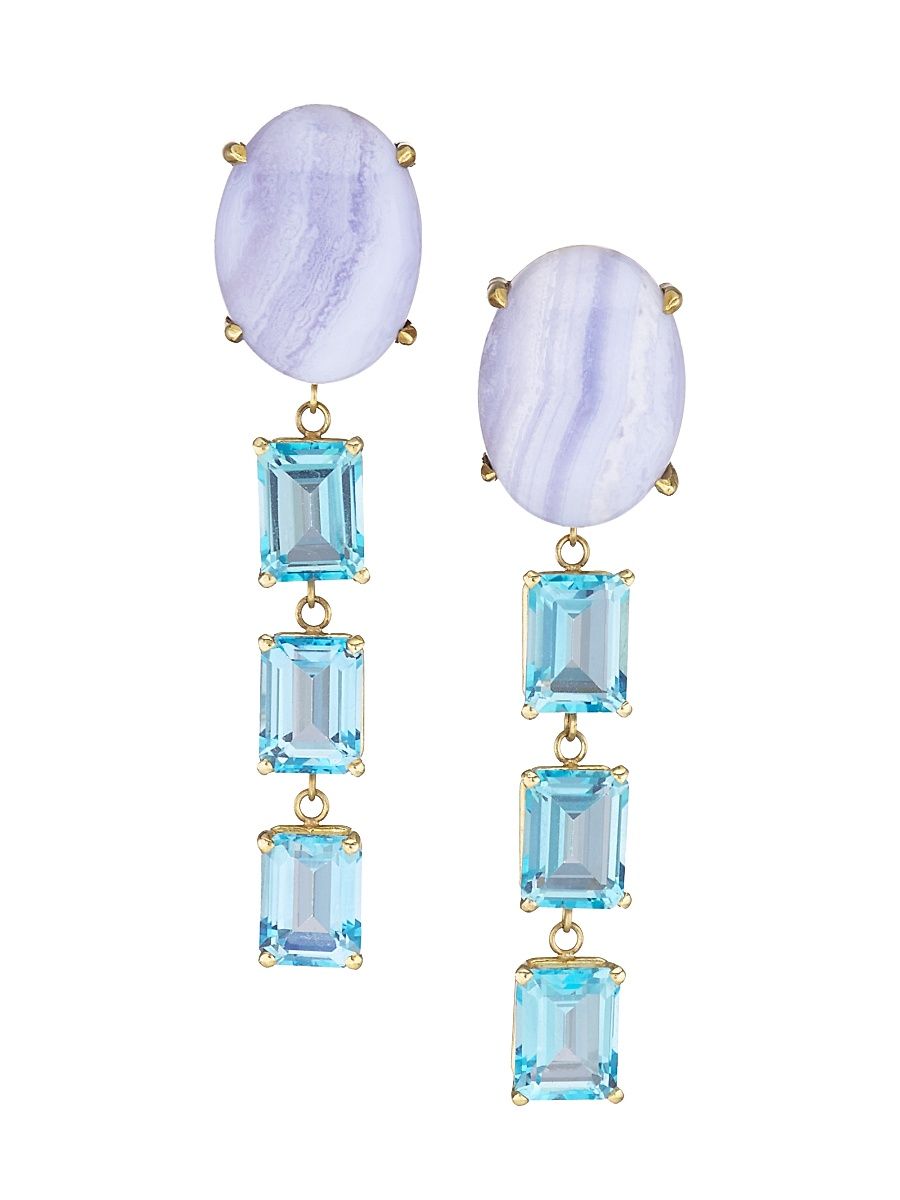 Women's Atlas 14K Yellow Gold, Blue Lace Agate & Topaz Drop Earrings - Yellow Gold
