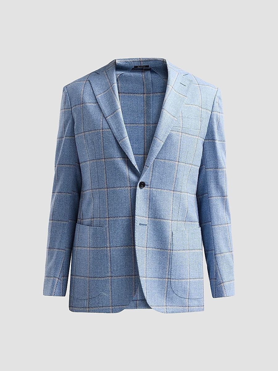 Men's Heavy Plaid Wool-Cashmere Sport Coat - Blue - Size 40