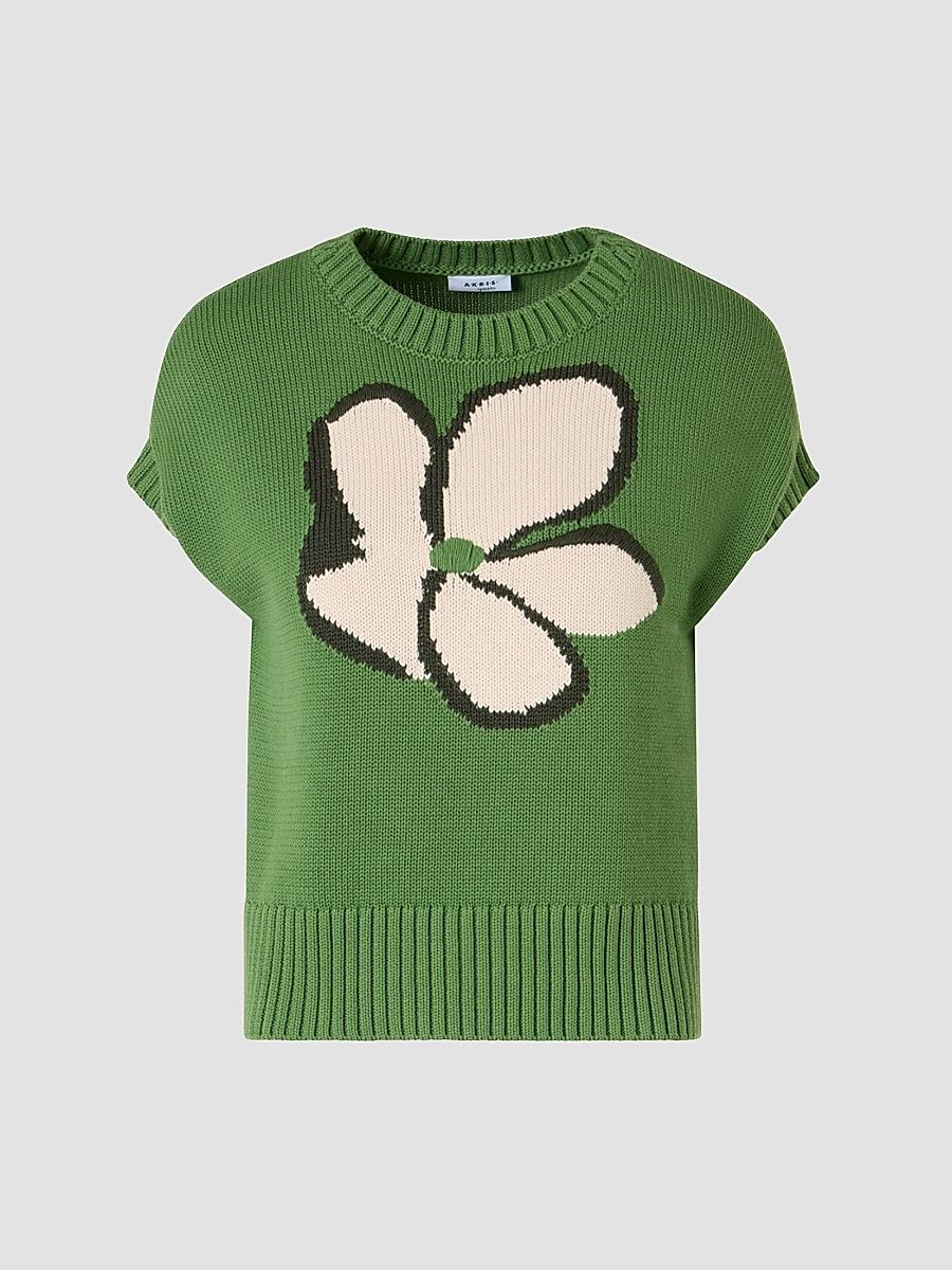 Women's Papercut Flower Cotton Sweater - Green Tea Cream Olive - Size 16