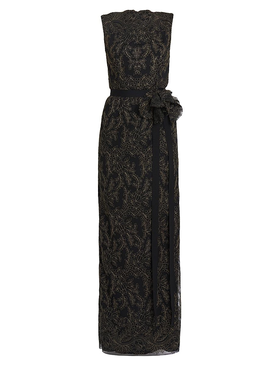 Women's Lace Appliquè Pencil Gown - Black Gold - Size 6