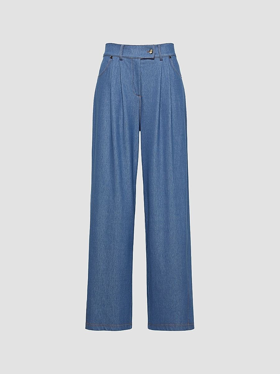 Women's Denim Effect Jersey Loose Fit Trousers - Avio - Size XL