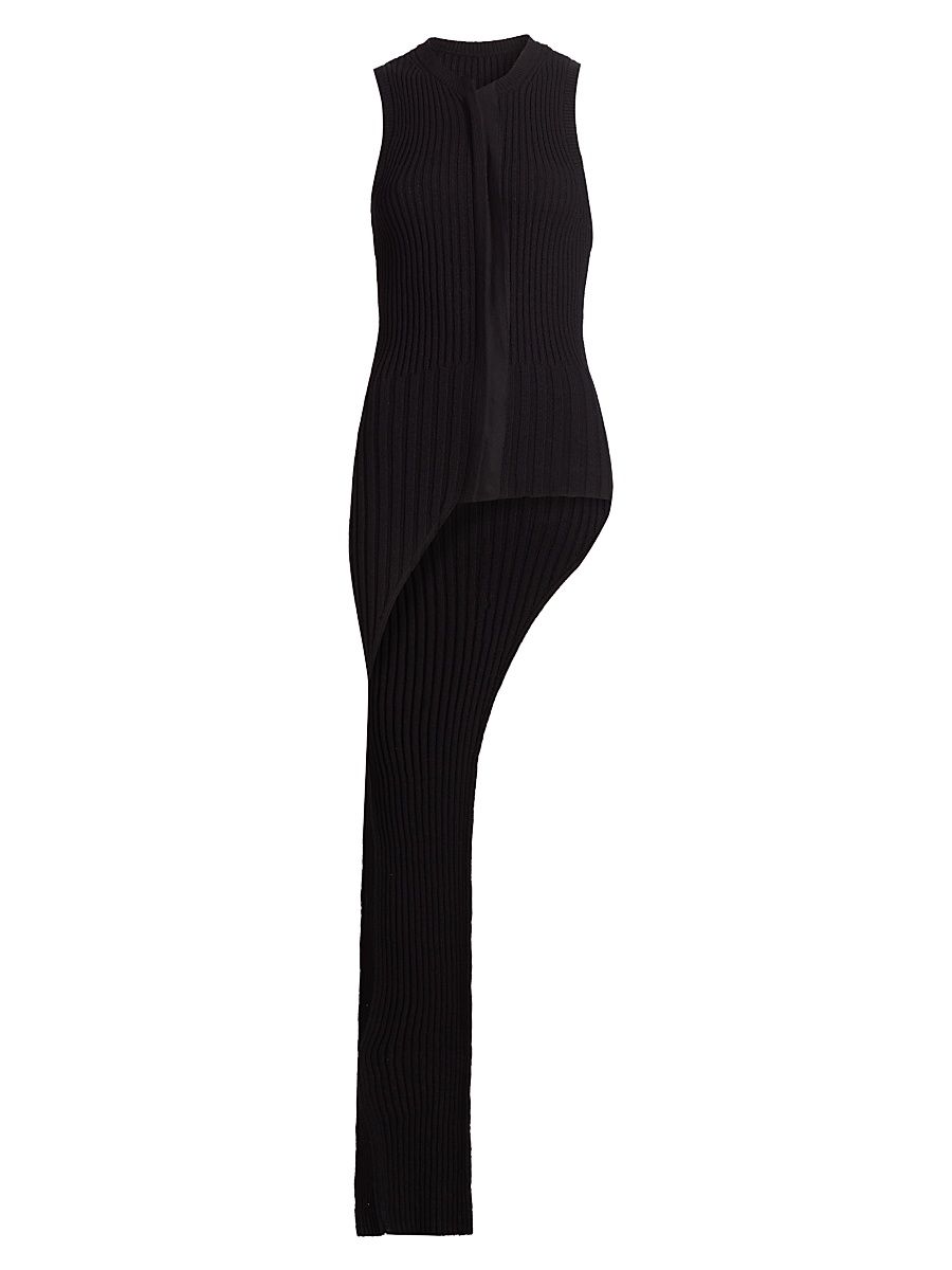 Women's Asymmetrical Rib-knit Sweater Vest - Black - Size Large