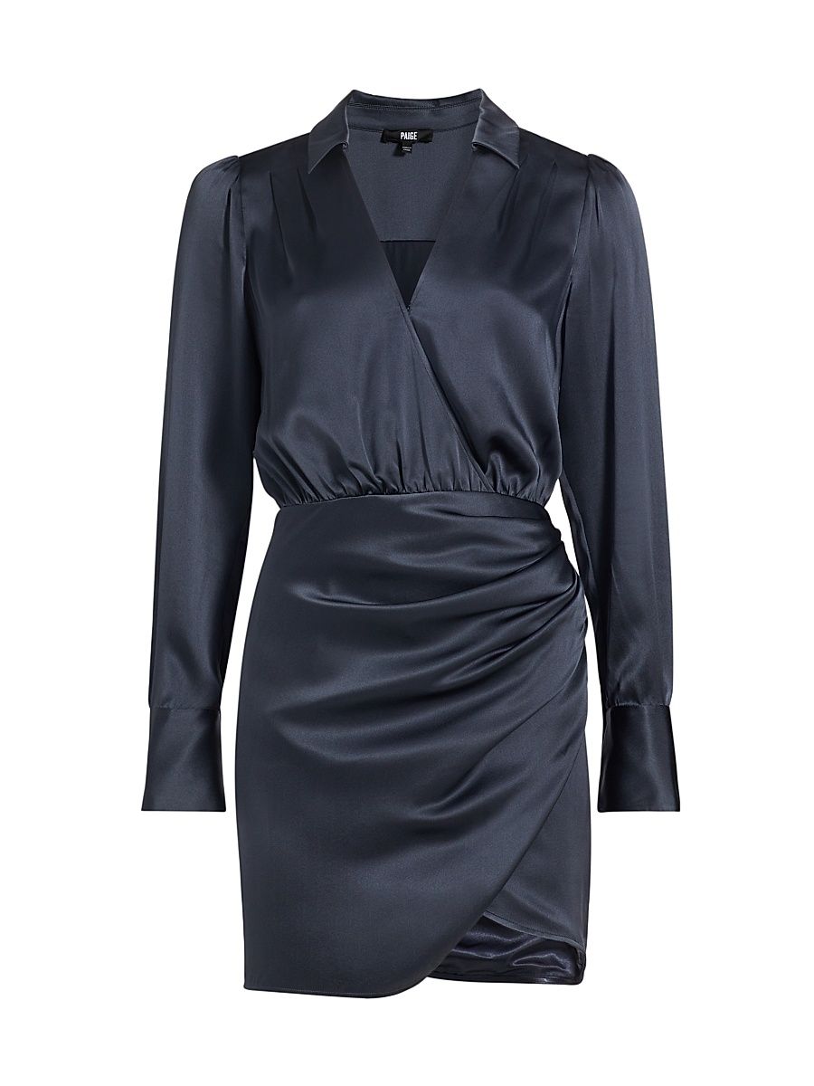 Women's Nyla Draped Silk Long-Sleeve Minidress - Calico Blue - Size 0