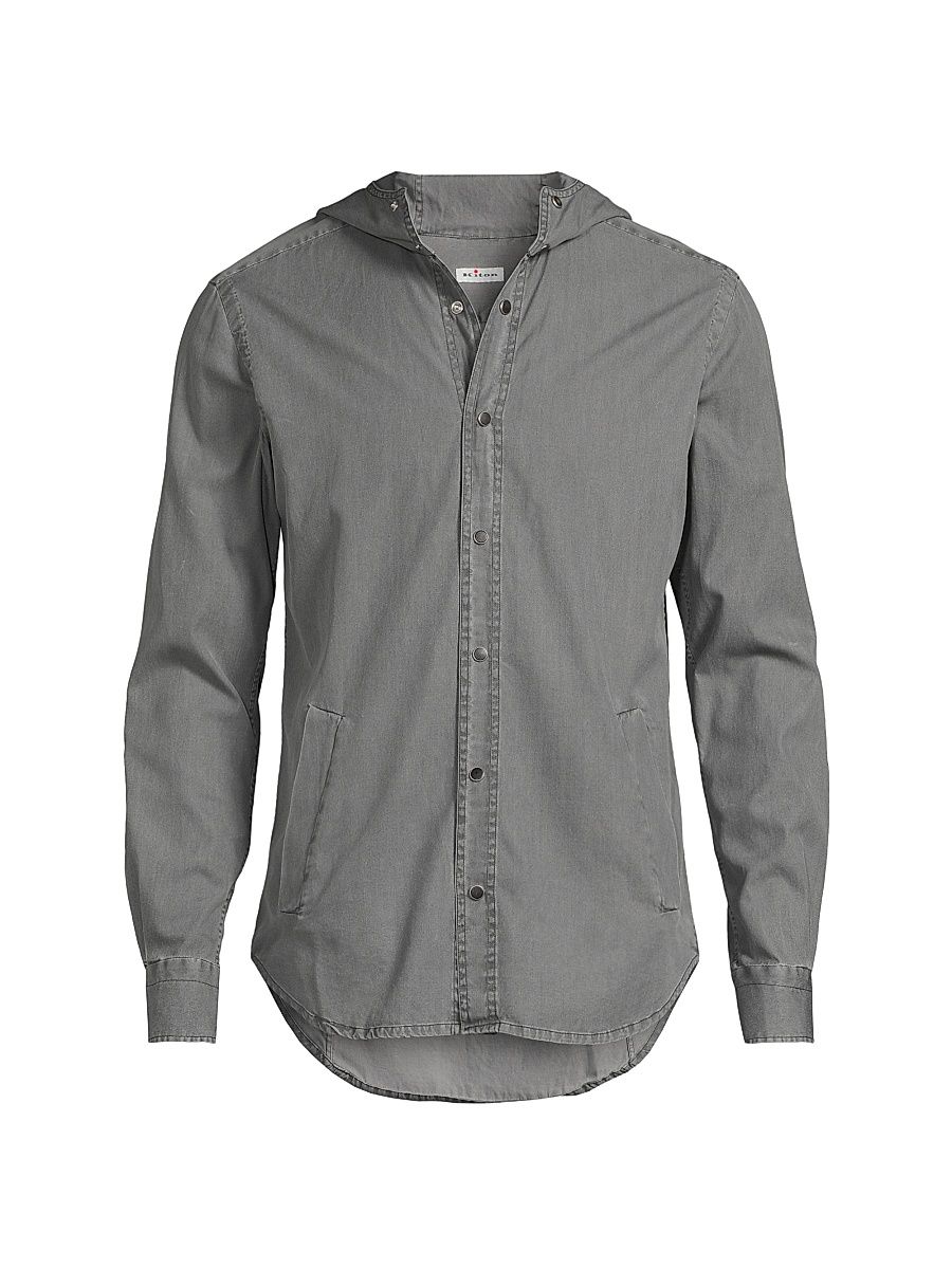 Men's Mariano Hooded Chambray Shirt - Medium Grey - Size XXL