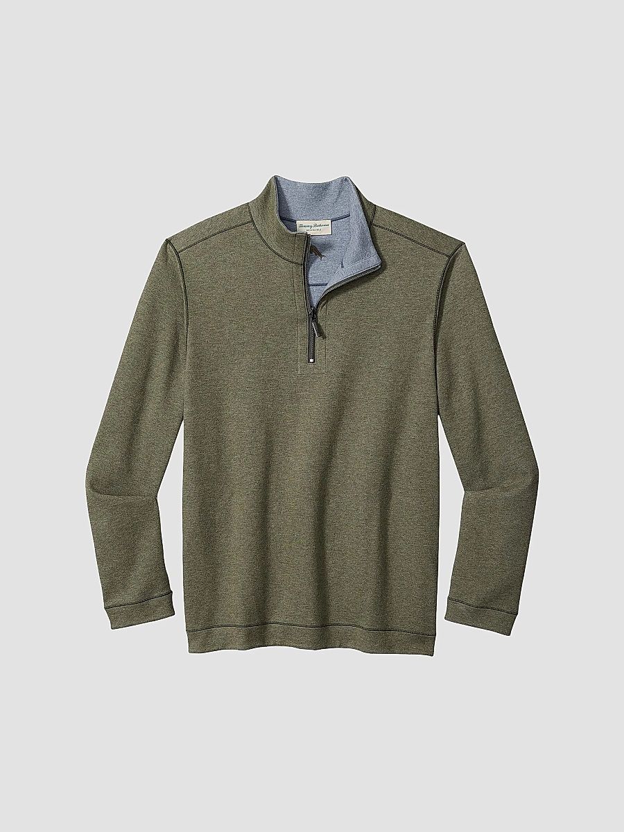 Tommy Bahama Men's Flipview Quarter-Zip Sweater - Dark Fern Heather - Size Small