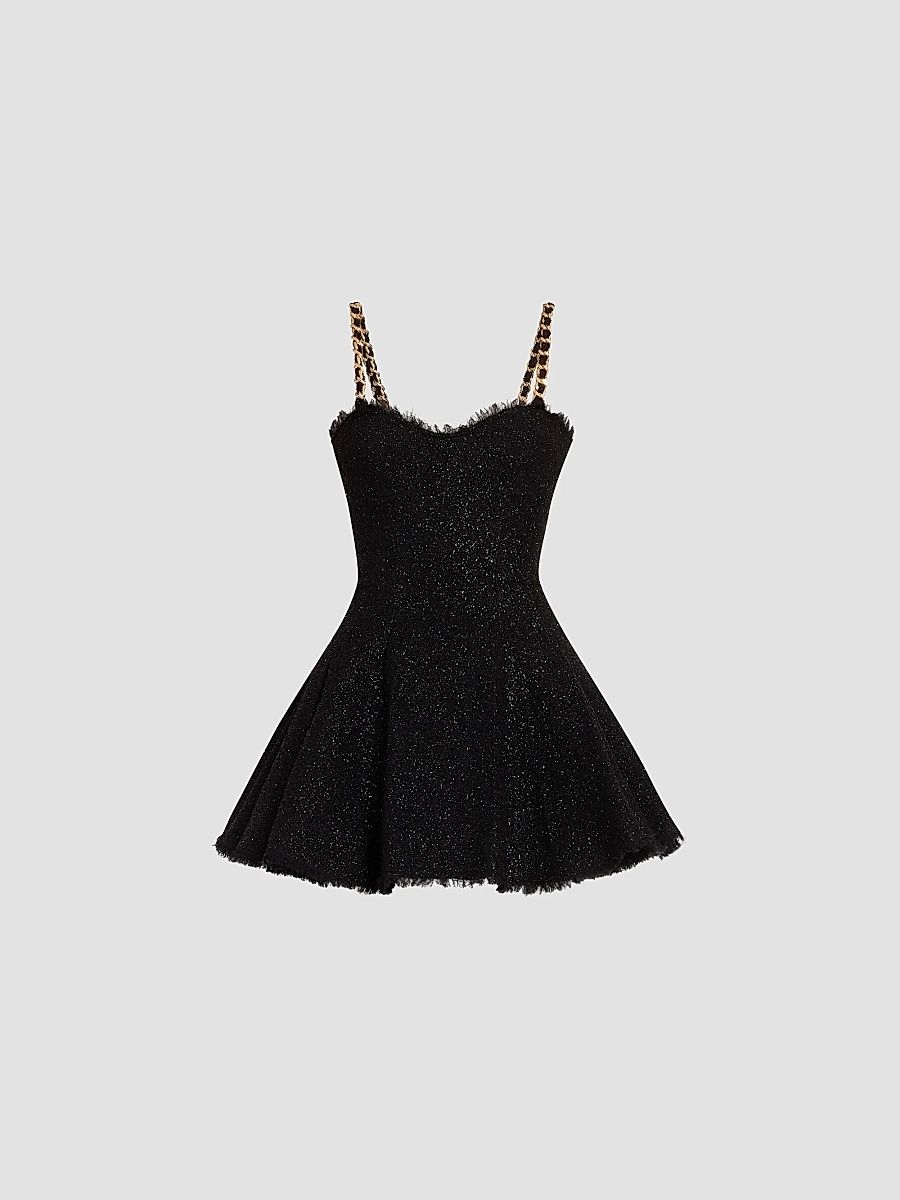 Balmain Women's Metallic Tweed Chain Strap Minidress - Noir - Size 10