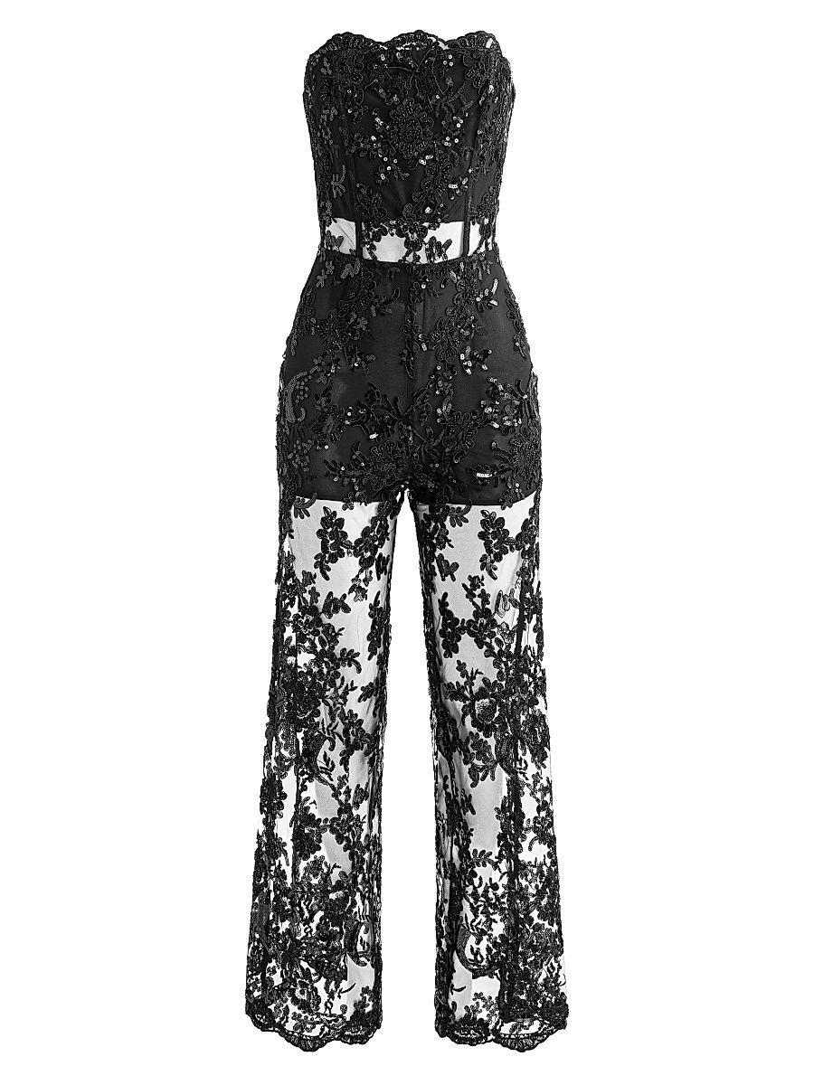 Women's Georgie Sequin-Embellished Lace Jumpsuit - Black - Size 14
