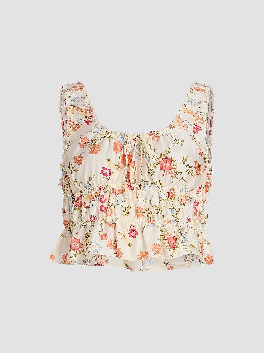Women's Amber Floral Cotton Crop Camisole - Peach - Size XL