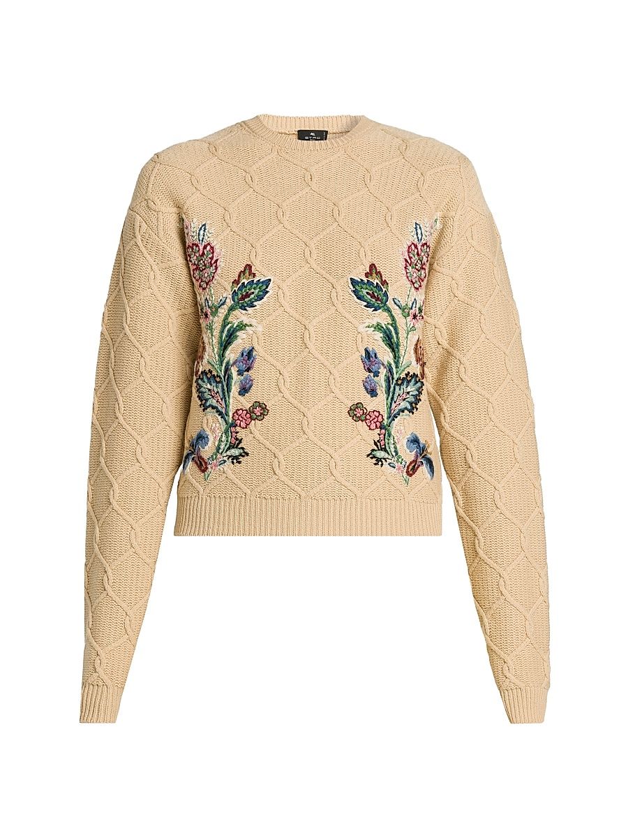 Women's Daydream Floral Cable-Knit Sweater - Beige - Size 6
