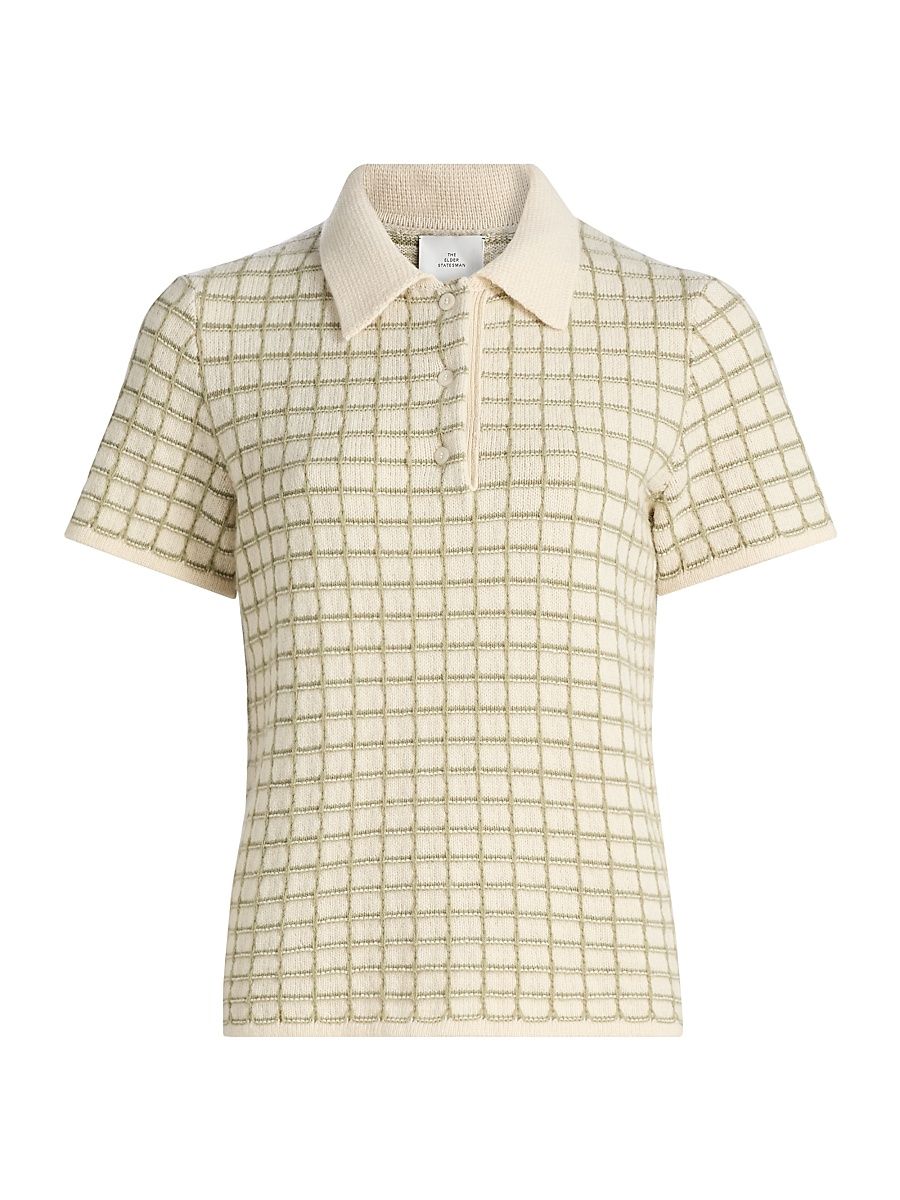 Women's Ida Checked Cashmere Polo Sweater - Moss Check - Size Medium