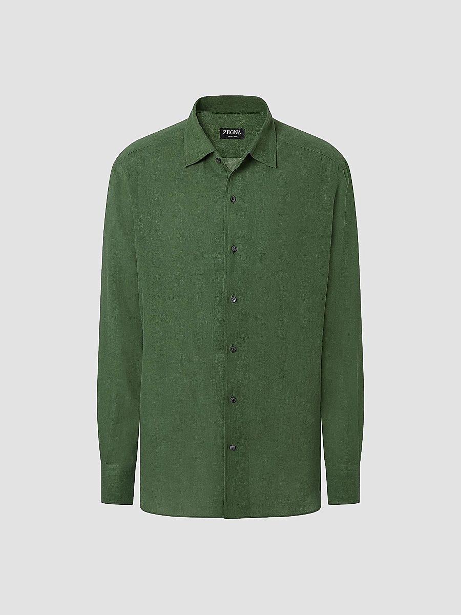 ZEGNA Men's Oasi Lino Shirt - Pine Green - Size Large