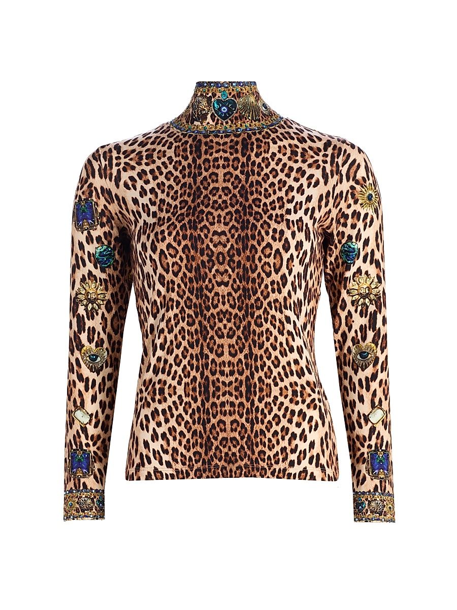 Women's Nazar Nirvana Embellished Leopard-Print Jersey Top - Nazar Nirvana - Size XS