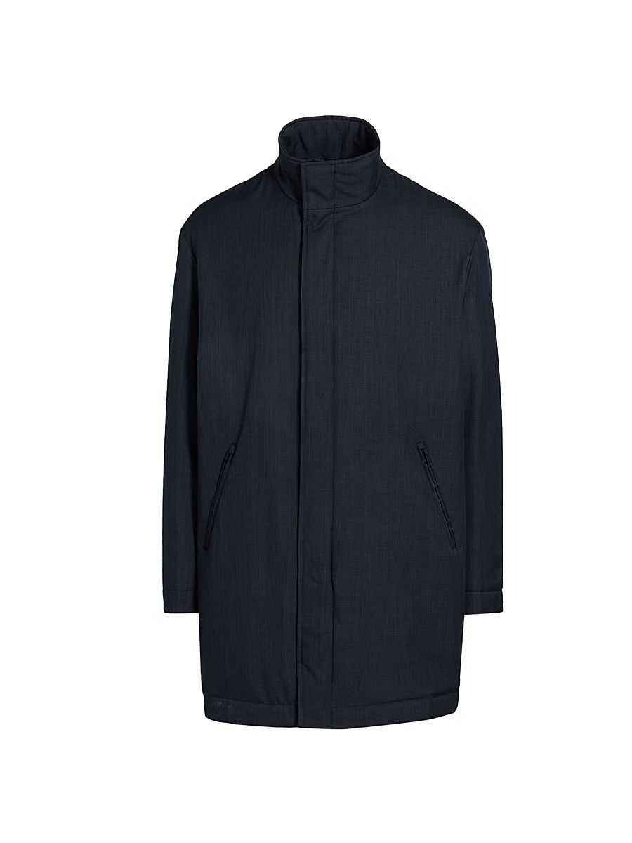 Men's Caban Stand Collar Coat - Navy - Size 44