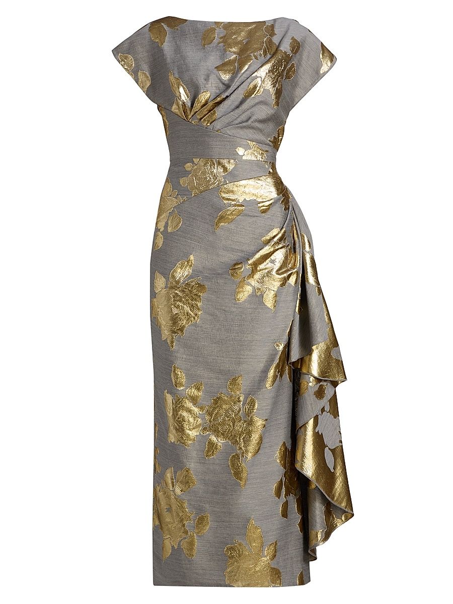Women's Florence Metallic Floral Cocktail Dress - Gold Grey - Size 10