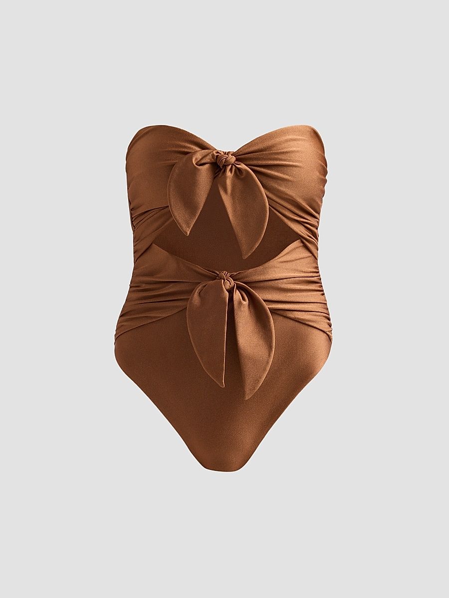 Women's Aster Scarf Tie One-Piece Swimsuit - Walnut - Size 8