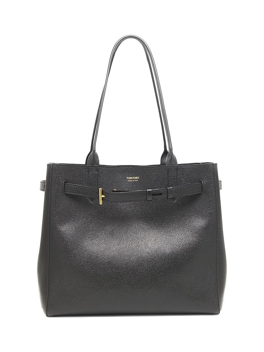 Women's Mini T Leather Tote Bag - Black