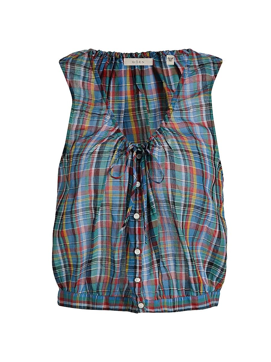 Women's Theo Plaid Cotton Sleeveless Top - Alderbrook Plaid - Size XXS