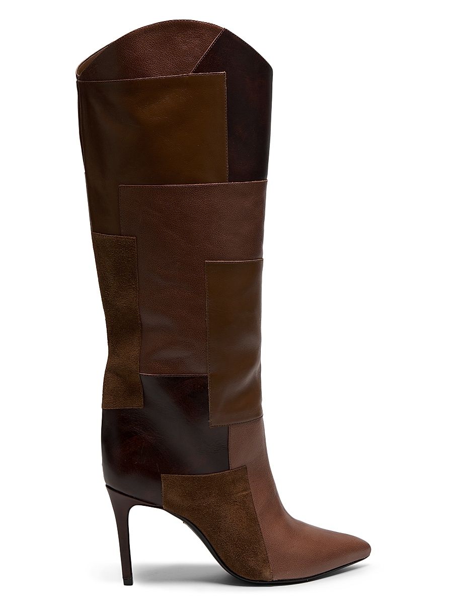Women's Maryana 90MM Patchwork Leather Knee-High Boots - Toffee Brown - Size 10