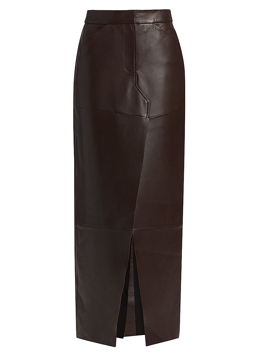 Women's Mariette Leather Maxi Skirt - Dark Brown - Size XS