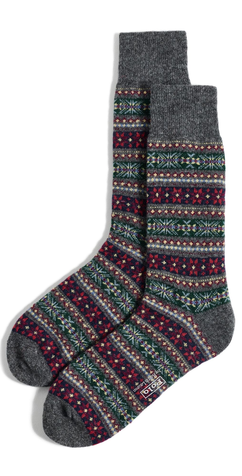 Polo Ralph Lauren Wool Fair Isle Crew Socks Heather Grey 10-13
