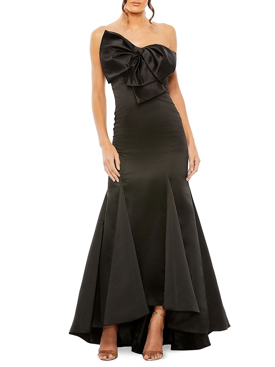 Women's Satin Strapless Bow Mermaid Gown - Black - Size 14