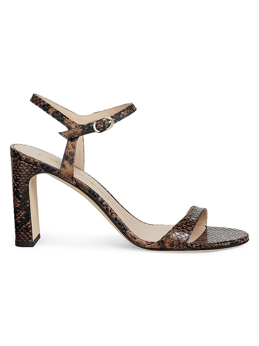Women's Sandals Babette 85MM Snake-Embossed Leather Sandals - Espresso - Size 9.5