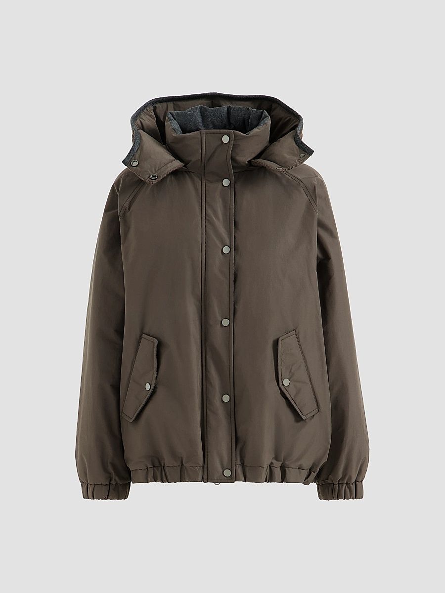 Women's Techno Cotton Taffeta Detachable Hood Outerwear Jacket - Brown - Size 00