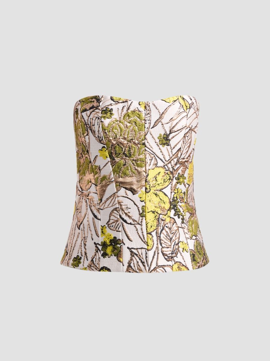 SIMKHAI Women's Maile Floral Jacquard Bustier Top - Golden Multi - Size 14