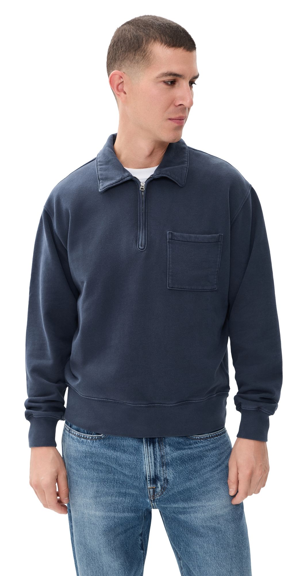 Madewell New Mccarren Quarter Zip Sweatshirt Juniper Berry M