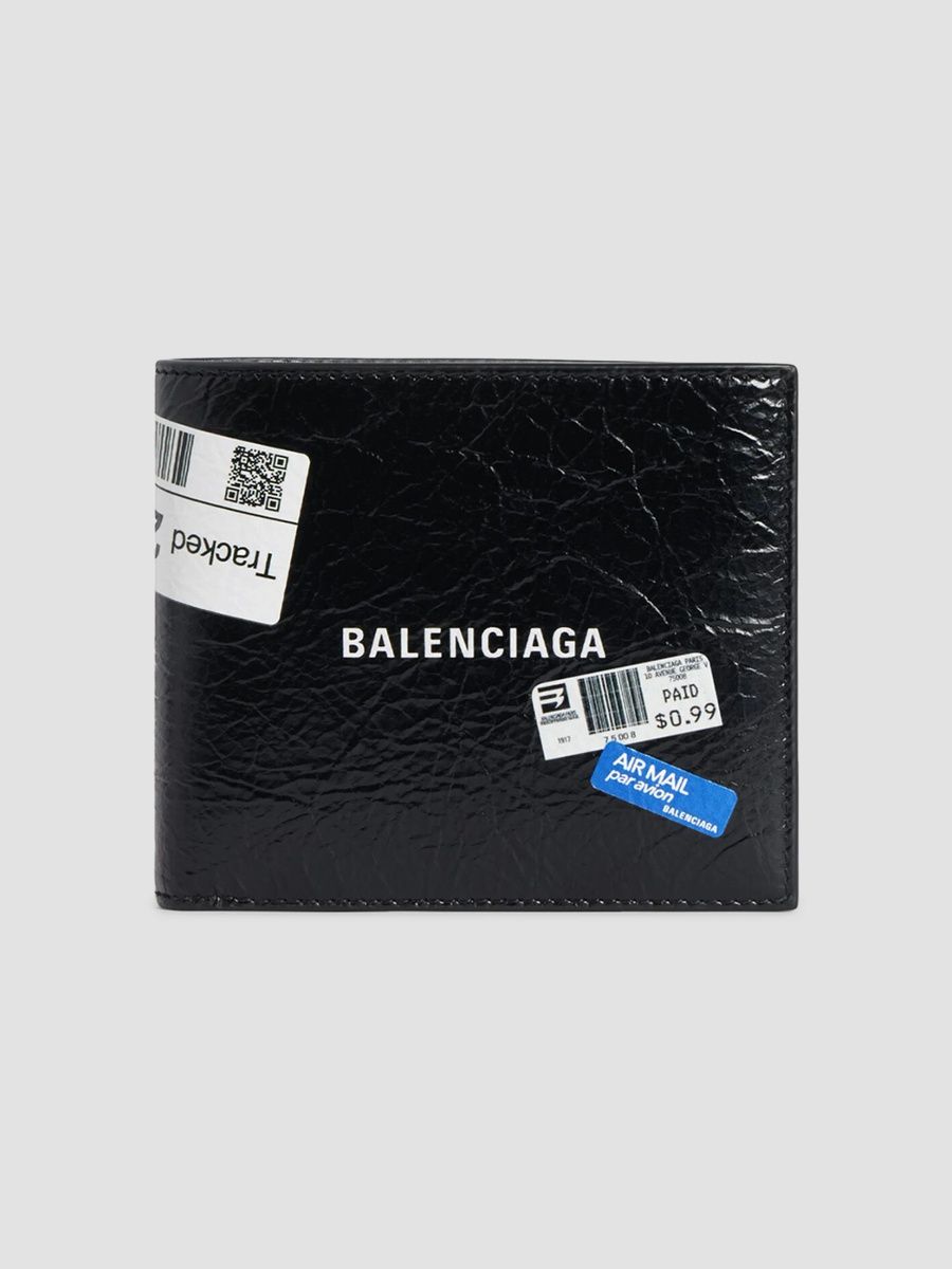Balenciaga Men's Shopper Square Folded Coin Wallet - Black