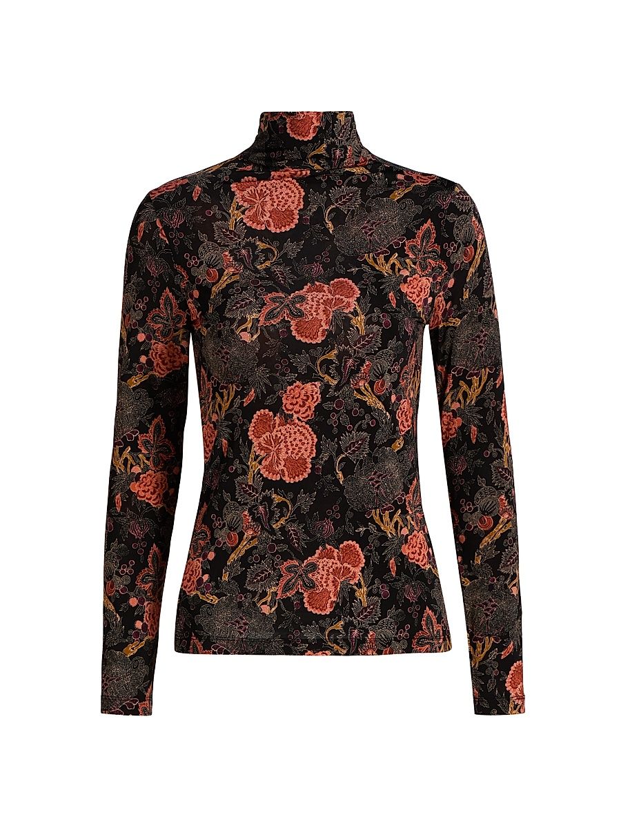 Women's Aurelia Floral Jersey Turtleneck Top - Night Lily - Size Large