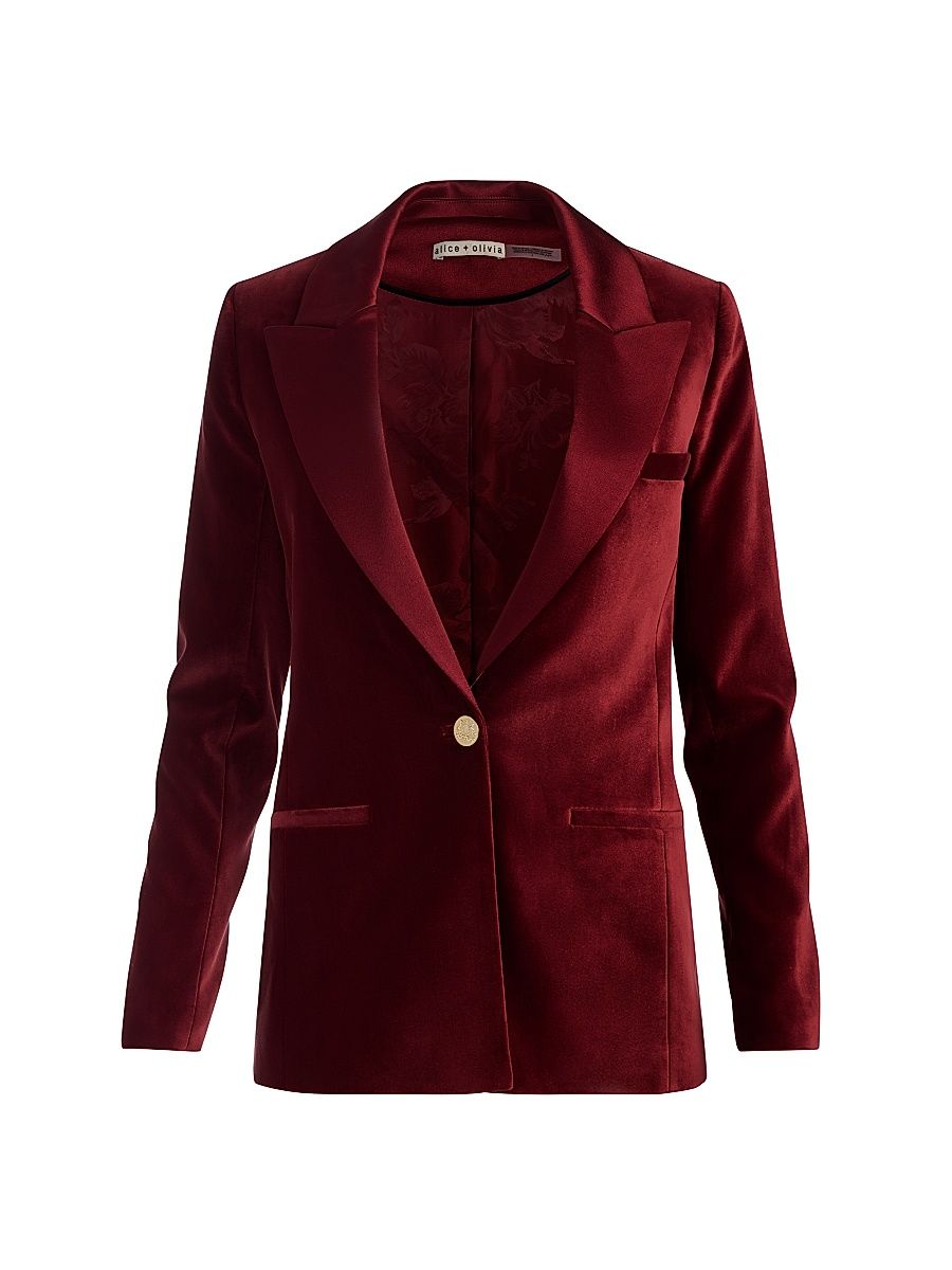 Women's Silas Velvet Single-Breasted Blazer - Oxblood - Size 2