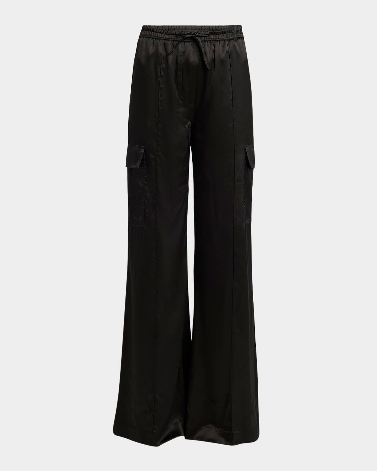 Stretch Silk Wide-Leg Cargo Pajama Pants