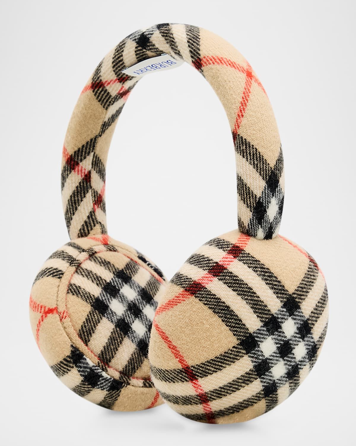 Wool Cashmere Check Earmuffs