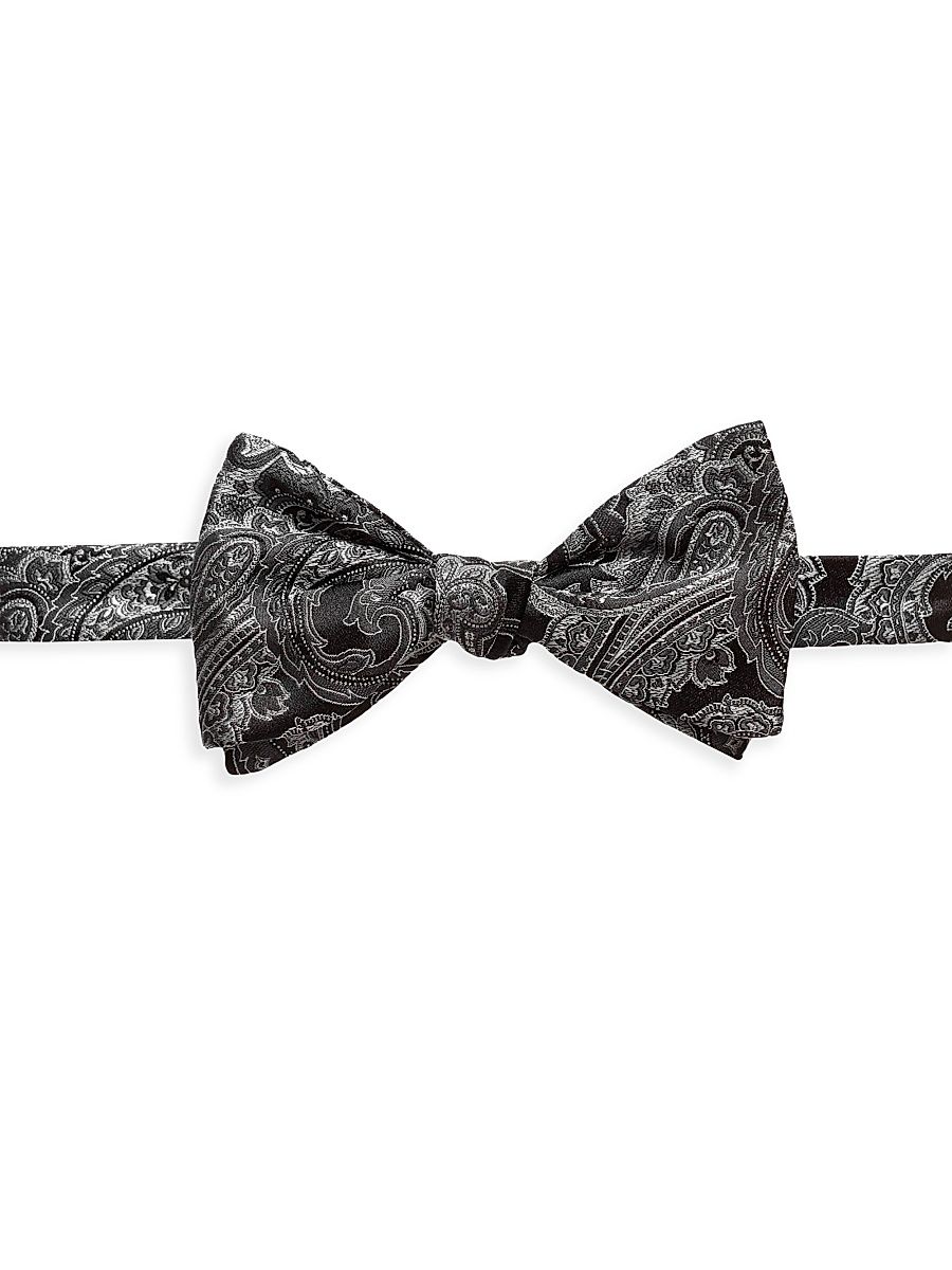 Men's Paisley Silk-Blend Self-Tie Bow Tie - Black