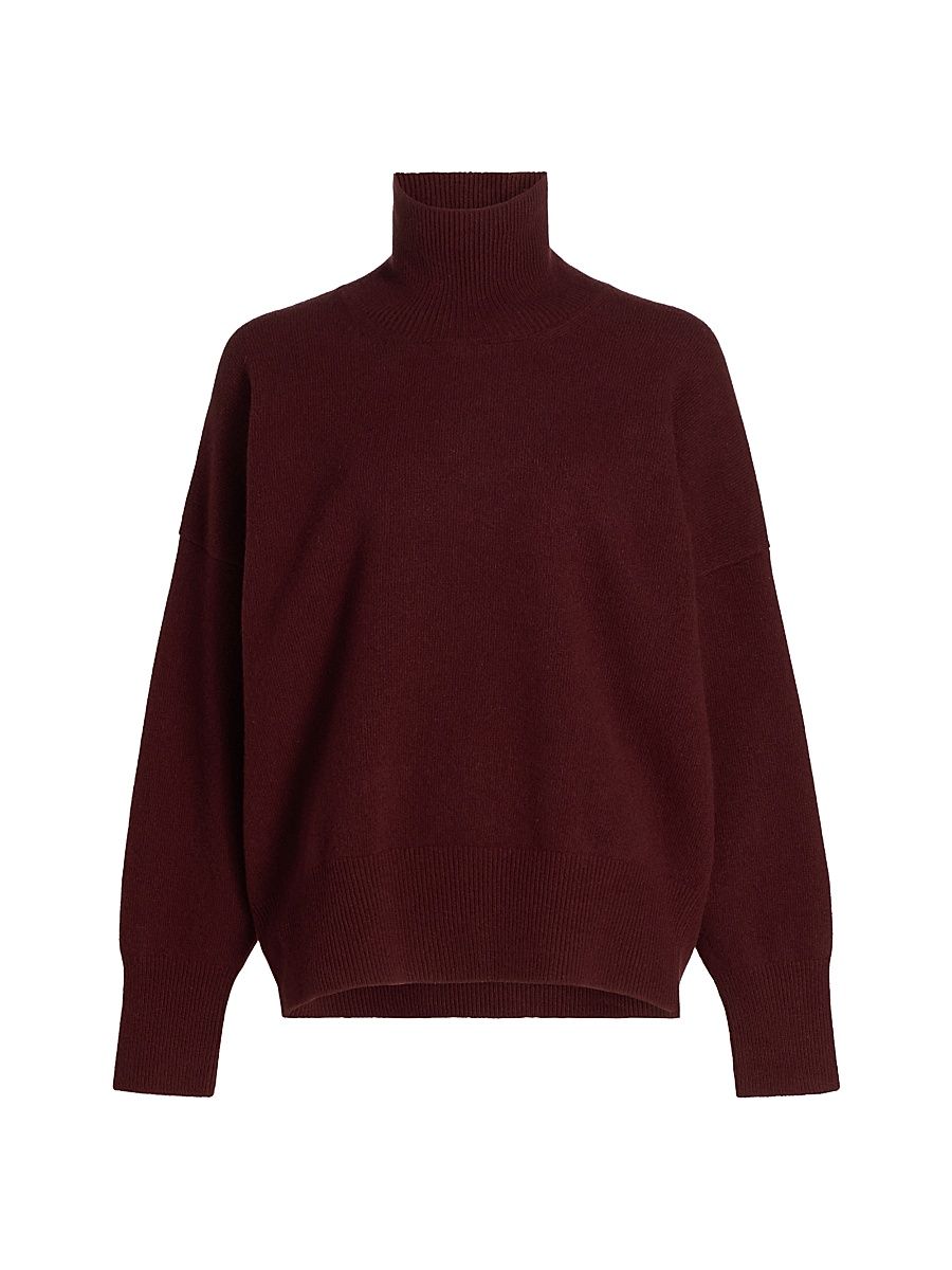 Women's Classic Turtleneck Wool Sweater - Burgundy - Size 12