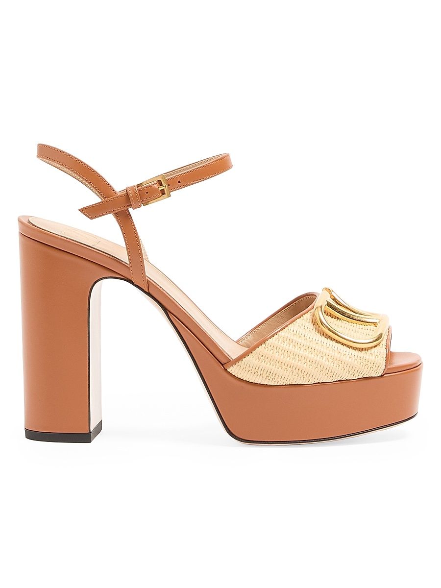 Women's Vlogo Signature 115MM Platform Sandals in Raffia - Beige - Size 11.5