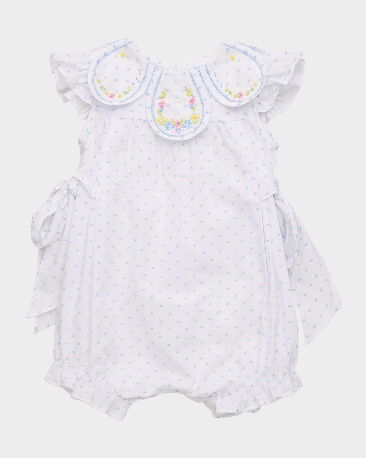 Girl & apos;s Floral Embroidered Swiss Dot Romper, Size 6M-24M