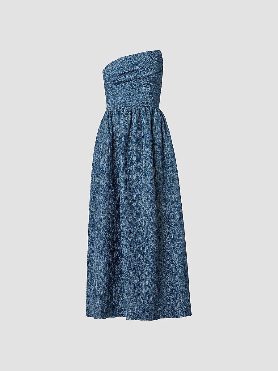 Shoshanna Women's Sanders Asymmetric Metallic Jacquard Strapless Gown - Sapphire - Size 14