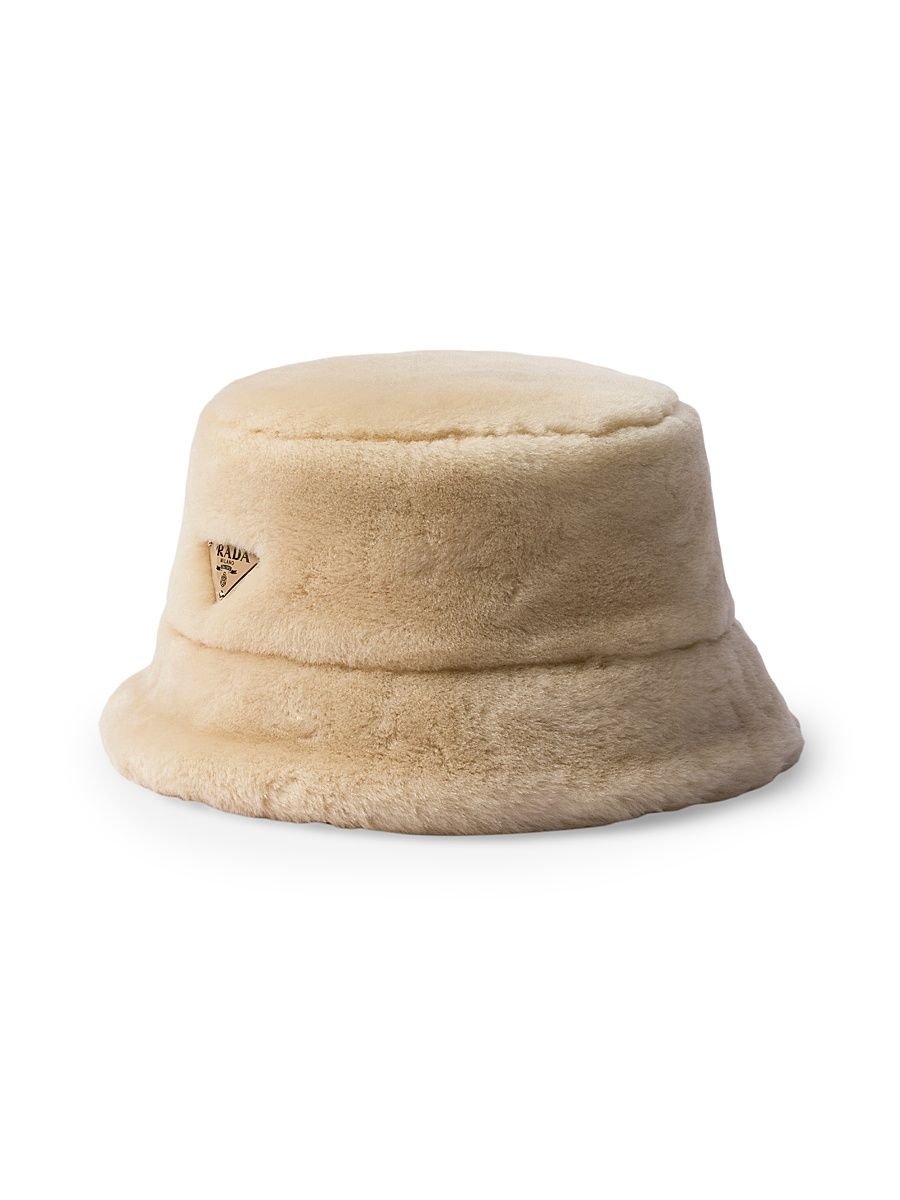 Women's Shearling Bucket Hat - Khaki - Size Large