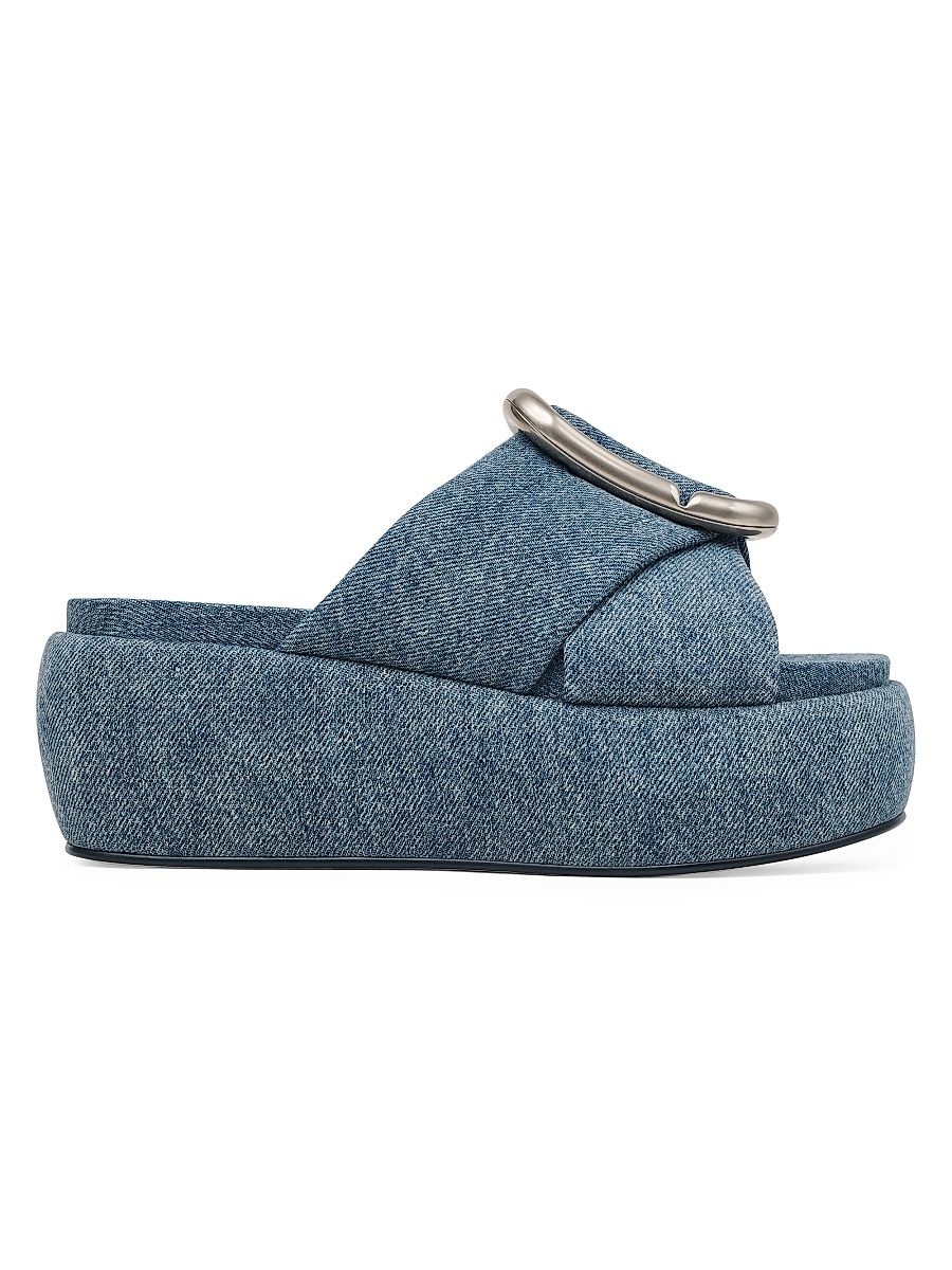 Women's Pop J 65MM Denim Platform Sandals - Medium Wash Indigo - Size 10