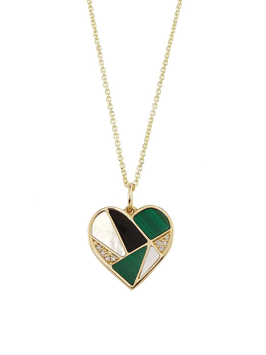 Women's 14K Yellow Gold & Multi-Gemstone Mosaic Heart Pendant Necklace - Yellow Gold